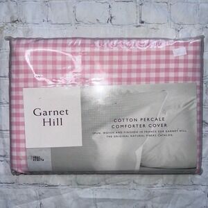 NIP Garnet Hill Twin Size Cotton Percale Comforter Cover Duvet Pink Checkered